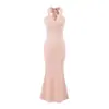 Elegante vestido de encaje estilo francés con escote en V y tirantes halter para mujer, nuevo modelo 2026, sexy y seductor, entallado a la cintura, adelgazante, ajustado al cuerpo, largo