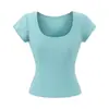 Top Elástico de Manga Corta con Cuello en U Ajustado a la Cintura Estilo Chica Picante Verano Estilo Manga Figura Favorecedora Rayón Hombro Normal Camiseta para Mujer Puro Deseo Ajustado