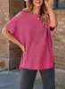 Tops de Lana con Cuello Redondo 2026 de Manga Corta para Mujer, Suéter Casual Holgado de Color Sólido Estilo Europeo y Americano Hombro Caído Camiseta Nuevo Estilo