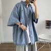 Camisa de Mezclilla de Manga Corta de Verano para Hombre Ins Tendencia Estilo Hong Kong Estilo Japonés Diseño de Nicho Casual Holgada Chaqueta de Media Manga