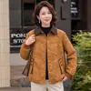 Chamarra de manga larga estilo mamá para mujer, con diseño de color contrastante, un cuello elegante, patrones en relieve y un corte holgado y moderno, perfecta para mujeres de mediana edad y mayores