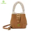 Bolso cruzado de un solo hombro para mujer nuevo, Bolso tipo bandolera de cuero genuino, Bolso de cubo con borde de felpa de cordero retro, Procesado y personalizado