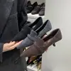 Zapatos de Felpa con Puntera Afilada, Tacones Altos Estilo Francés, Zapatos de Algodón Cálidos Grises, Zapatos Negros de Invierno para Fiesta