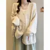 Cárdigan suave de punto estilo francés, dulce y juvenil, con lazo, talla grande para mujer, longitud media, suéter abrigo de estilo casual