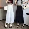 Falda Negra de Cintura Alta con Pliegues para Mujer Primavera Cubre Caderas Nicho de Gama Alta Elegante Ajustada Línea A Falda Larga
