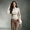 Conjunto Fitness Estilo Outono Gola Alta Zíper Top Esportivo Calça Yoga Cintura Alta Justa Corrida Pilates Conjunto Emagrecedor