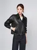 Chaqueta corta de piel de oveja versátil para mujer, otoño e invierno 2026, corte holgado, cuello de solapa, chaqueta de motociclista, negra, abrigo de alta gama
