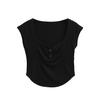 Deseo Puro Escote Amplio Plisado Revelador de Busto Manga Corta Top 2025 Verano Nuevo Curvado Corto Cintura Alta Pequeña Camiseta Cuello en V