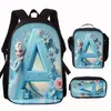 Princesa de Hielo y Nieve Elsa Mochila Escolar Mochila Infantil de Jardín de Infancia Bolsa de Hombro Impermeable de Gran Capacidad Estuche Juego de Tres Piezas
