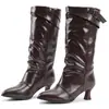 Comercio exterior 2026 nuevo estilo botines plisados para mujer con tacón de copa de vino de punta y hebilla abatible y botas de moda hasta la pantorrilla en AliExpress