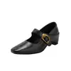 Zapatos de mujer estilo pastoral francés vintage Mary Jane de punta cuadrada con correa única suave, que aumentan la altura 5 cm