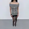 Verão 2025 Novo Top de Rua Retrô Estilo Americano Cruz de Strass Ombro a Ombro Manga Curta Slim Fit para Meninas Quentes