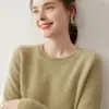Tricô Feminino Bai Cai Rong de Caxemira Fio Duplo com Sete Agulhas, Modelagem Solta, Outono/Inverno, Novo, Ombro Raglã, Gola Redonda, Manga Longa, Camisa Base