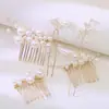Acessórios de cabelo de noiva mais vendidos transfronteiriços, tiara de flor de pérola, pente de cabelo feito à mão, conjunto de grampos e palitos de cabelo para fotografia de viagem de casamento