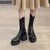 Botas femininas Chelsea de salto alto, novas botas da moda 2026, salto grosso, cano curto, sola grossa, botas emagrecedoras com corte em V