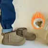 Botas de Neve Infantis Estilo Coreano em Couro Genuíno, Botas Curtas com Zíper Lateral e Forro de Lã para Meninos, Botas de Algodão Quentes Engrossadas Anti-Impacto para Meninas