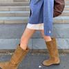 Versión de Piel de Oveja ~ Estilo K de Botas Western Altas de Ante Grandes para Mujer, Botas por Encima de la Rodilla de Suela Plana con Efecto Adelgazante, Botas de Caballero