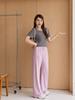 Pantalones rectos elegantes simples de cintura alta con cordón estilo coreano para mujer talla grande para chica gordita que cubren la carne adelgazantes combinan con todo pantalones casuales 63856