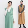 Vestido Chaleco de Manga Corta con Cuello en V de Comercio Exterior para Mujer Otoño e Invierno Color Sólido Casual Japonés y Coreano Holgado Aspecto Delgado Vestido Largo Exterior