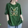Camiseta de marca para madre con excedente de comercio exterior transfronterizo, con etiquetas cortadas, retirada de la tienda, corte holgado, adelgazante, de manga corta, simple, casual, de cuello redondo