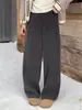 Pantalones grises de lana de pierna ancha para mujer en stock, otoño e invierno, cintura semi-elástica, corte recto con caída, ajuste holgado, adelgazantes, versátiles pantalones largos casuales
