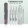 En stock kit de agujas para espinillas 5 agujas para puntos negros y espinillas de doble punta extractor de espinillas funda para espinillas