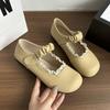 Sapatos Femininos Brancos Estilo Francês Inspirados em Chanel, Boca Rasa, Salto Grosso, Novo Verão 2026, Versáteis, Bico Redondo, Mary Jane Retrô