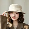 Chapéu coco de lã outono e inverno para mulheres, estilo retro francês britânico, chapéu bucket de copa reta, afina o rosto, chapéu versátil e moderno