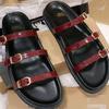 Comercio Exterior Tallas Grandes Sandalias Mujer ZA Nuevo 24 Verano Gruesas Color Sólido Tres Piezas Punta Abierta Sandalias con Hebilla