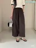 Nueva Serie de Colores~ Pantalones Casuales Cortos de Algodón Tencel con Tacto Frío y Diseño Abombado para Mujer, Verano 2026 de Cintura Alta y Pierna Ancha Estilo Abuela