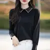 Suéter de punto de canalé de calibre alto con solapa de lana, tejido fino para primavera/verano, elegante lana Merino con calados de microdiamantes