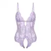 Pensamientos Nocturnos Lencería Sexy Calada Transparente Encaje Bodysuit de Apertura en la Entrepierna Sin Quitarse Uniforme de Tirantes 9609