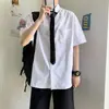 Camisa de Manga Corta de Verano para Hombre Blanca Moda Coreana Holgada Color Sólido Casual Traje de Estudiante dk Camisa Uniforme