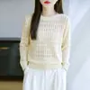 Suéter de punto calado con cuello redondo para mujer, estilo fino, nueva colección otoño 2026, manga larga, corte holgado, adelgazante, top versátil para exteriores