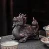 Grande Ornamento de Animal de Estimação de Chá Tartaruga Dragão de Argila Roxa, Criativo e Exquisito, Atrai Riqueza, Pode Ser Usado como um Sapo Dourado de Três Pernas, Brinquedo de Chá, Bandeja de Chá e Decoração de Mesa
