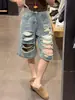 Jeans Americanos de pierna ancha rotos cropped para mujer, nuevo de verano 2026, de cintura alta, holgados, adelgazantes, versátiles para la calle
