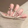 Unhas Longas Finas Pontiagudas Estilo Gatinho com Strass, Feitas à Mão, Tendência, Luxo Leve, Pontas de Unha Clareadoras para a Pele