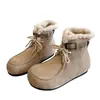 Botas de Neve Pelúcia Nordeste Femininas 2026 Inverno Mais Veludo Quente Cadarço Botas Curtas Femininas Antiderrapante Faz os Pés Parecerem Pequenos Sapatos de Algodão Botas Femininas
