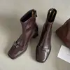 Botas Cortas de Tacón Grueso con Cremallera Trasera de Estilo Nuevo con Lazo, Elásticas, Ajustadas, Punta Cuadrada, Versátiles para el Trabajo
