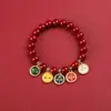 Pulsera de cinnabrio del dios de la riqueza de cinco vías para hombre, pelo lacio de fábrica, pulsera de bajo contenido del dios de la riqueza de cinco vías, cinnabrio del año de esta vida