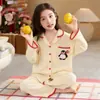 Pijama para niñas, primavera, otoño, invierno, manga larga, algodón nube, bordado de conchas, conjunto de ropa para casa para niñas mayores