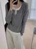 Camisa Base Interior de Manga Larga con Cuello en V Falsa de Dos Piezas Negra para Mujer Suéter Corto Ajustado Otoño Temprano Primavera Otoño Otoño