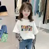 G2263 # Camiseta de Algodão Puro Manga Longa Falsa Duas Peças para Meninas, Novo Design Outono 2025, Top Único para Bebês Meninas.