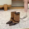 Nuevas botas de moda retro de retazos versátiles de media pantorrilla para mujer, otoño e invierno 2026, adelgazantes y cómodas, fáciles de combinar con pantalones