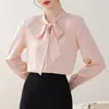 Camisa Azul con Moño Estilo Nuevo Primavera 2026 Diseño con Sentido para Mujer Nicho Temperamento Profesional Camisa Top de Satín Atado