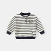 Conjunto de dos piezas para niño, estilo retro, con cuello de béisbol a rayas, suéter con media cremallera y pantalón de chándal, atuendo de otoño para niños, ropa para niños