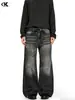 Jeans Rectos Lavados Negro Estilo Americano 11Kn para Hombre y Mujer, con Bigotes 3D, Adelgazantes, de Corteholgado, Jeans Vintage de Pierna Ancha