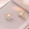 Aretes para Mujer, Aguja de Plata Perla Natural de Agua Dulce Aretes de Mariposa Ins, Aretes Diarios Originales Japoneses y Coreanos Dulces y a la Moda