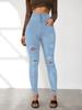 Jeans Rasgado de Cintura Ultra Alta Novo Europeu e Americano Transfronteiriço 2025 para Mulheres, Calças Justas, Modeladoras e Slim, Tendência