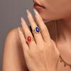 Anillo abierto Xinyi Xinbo de circonita tipo onda, piedra natural ovalada, acero inoxidable, electrochapado PVD, ajustable, suministro en stock